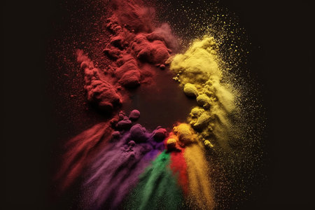 Explosion of colored powder, isolated on black background. Abstract colored background