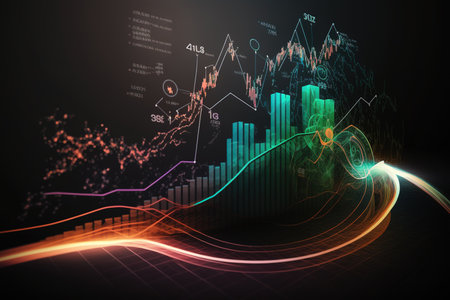 Digital illustration of  financial chart in colour  background. 3D renderingの写真素材