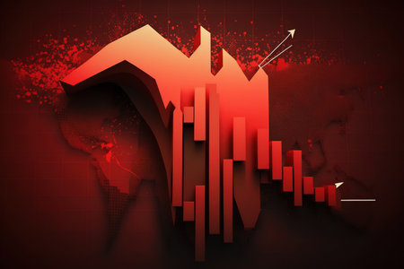 abstract red stock market graph on digital background, 3d illustration
