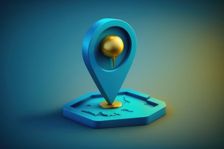 Blue map with pin on blue background. 3d render illustration.の写真素材