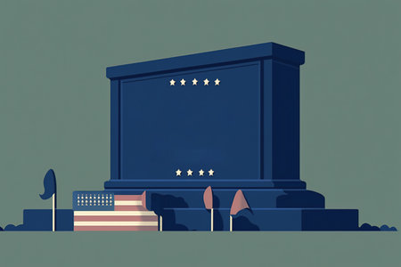 American flag in the background of the monument. 3D illustration.の写真素材