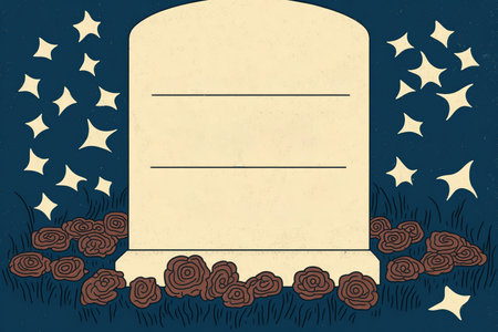 Grave with flowers and stars on the background. Vector illustration.