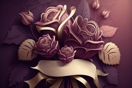 3d illustration of a bouquet of roses with a ribbon on a dark backgroundの写真素材