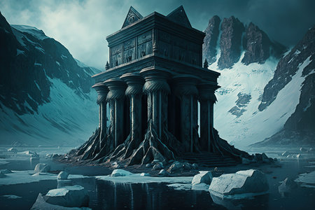 Pillar in the Snowy Mountains, 3D Renderingの写真素材