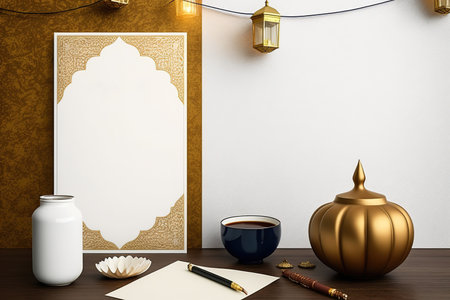 Mock up poster frame in interior background. 3D Illustrationの写真素材