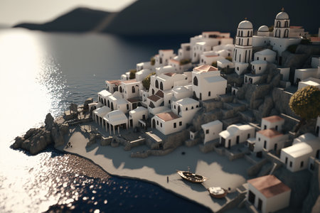 Santorini island in Greece. 3d render illustration.の写真素材