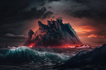 Iceberg in the ocean at sunset. 3d rendering. Computer digital drawing.の写真素材