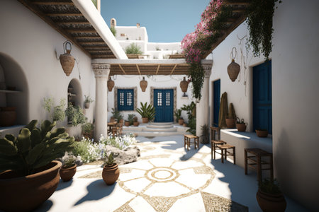 3D rendering of a beautiful greek house in the village.