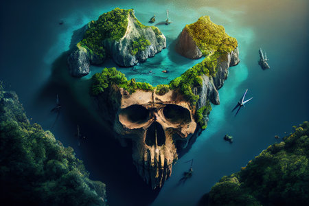 Tropical island in the middle of the sea. 3d renderingの写真素材