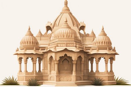 illustration of hindu temple in sepia tone with green grassの写真素材