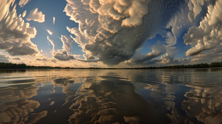 colorful dramatic sky with cloud at sunset. panoramic viewの写真素材