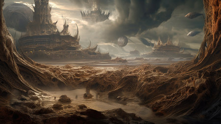 Fantasy alien planet. Mountain. 3D illustration. 3D CG. High resolution.の写真素材