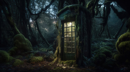 Old door in the mysterious forest. Halloween concept. 3D Renderingの写真素材