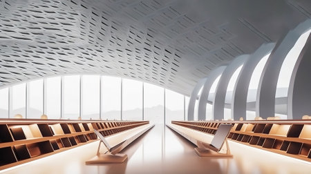 3D rendering of a row of empty seats in an empty lecture hallの写真素材