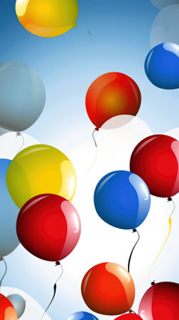 Colorful balloons flying in the blue sky. Eps 10 vector file.の写真素材