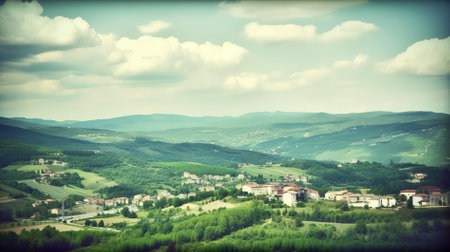 Panoramic view of Tuscany, Italy. Retro styleの写真素材