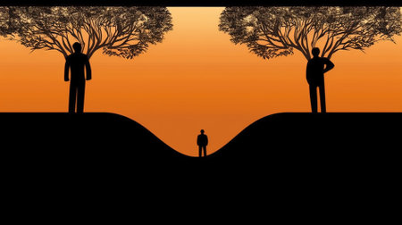 Silhouette of a man and tree in the sunset background.の写真素材