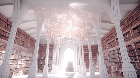 Luxury library interior with bookshelf and white ceiling.の写真素材