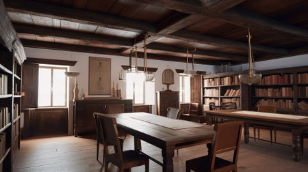 Interior of an old school library. 3d render illustration.の写真素材
