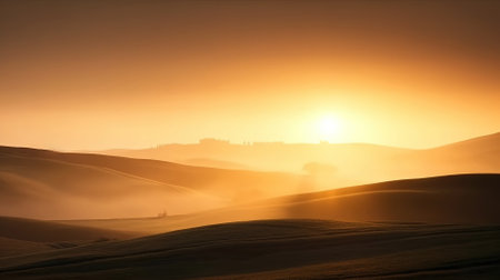 Sunset in Tuscany, Italy. Landscape with rolling hillsの写真素材