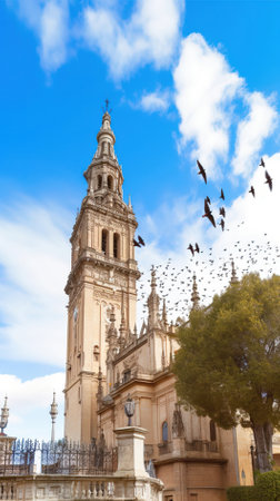 View of the Cathedral of Seville, Andalusia, Spainの写真素材