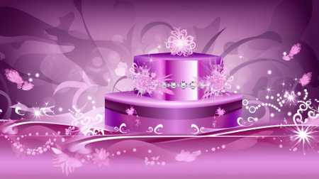 Purple abstract background with purple podium and butterflies. Vector illustration.