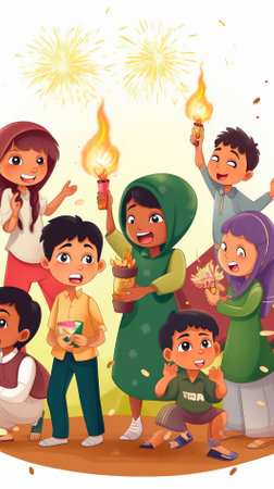 illustration of happy indian family celebrating diwali festival at homeの素材
