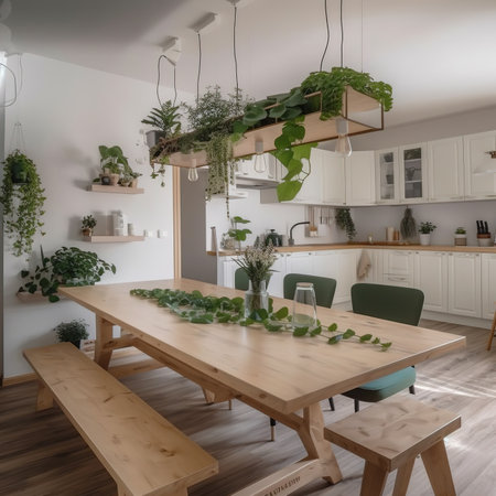 Modern kitchen interior design in scandinavian style. 3d renderの素材