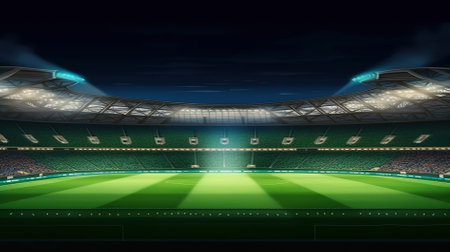 3D render of a full football stadium at night with floodlightsの素材