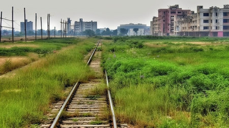 Abandoned railway station in foggy morning. 3D renderingの素材