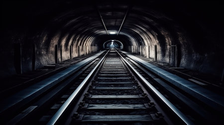 Railway tracks in a tunnel. Railway tracks in the tunnel.の素材
