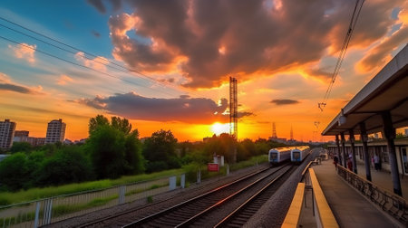 Railway station at sunset in the city. Russia, St. Petersburgの素材