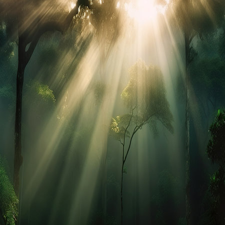 Photo pour Tropical rainforest with sunbeams and lens flare effect - image libre de droit