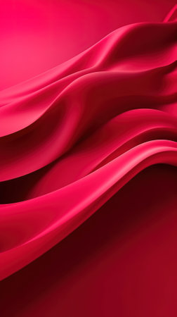 Closeup of rippled red silk satin fabric texture backgroundの素材
