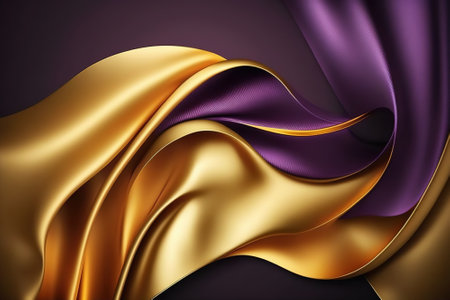 Golden and purple satin background. 3d rendering, 3d illustration.の素材