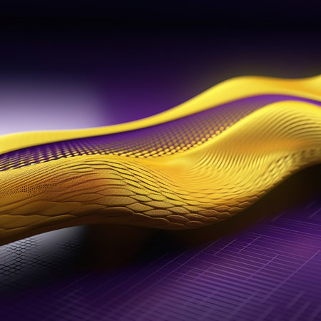 3d illustration of abstract background with yellow and purple elements and linesの素材