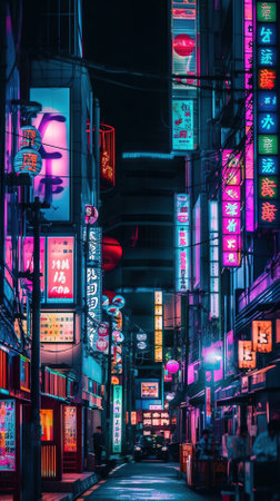 Neon lights of Shibuya district in Tokyo, Japanの素材