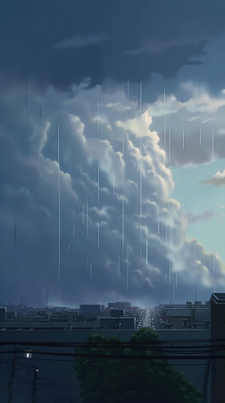Rain clouds over the city, 3d rendering. Computer digital drawing.の素材