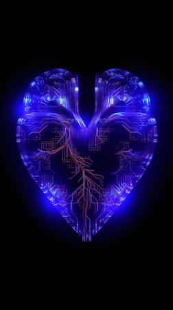Abstract heart with electronic circuit on the black background. Vector illustration.の素材