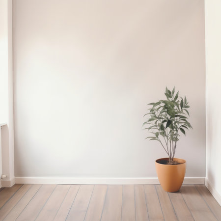 Empty room with plant in pot. Mock up, 3D Renderingの素材