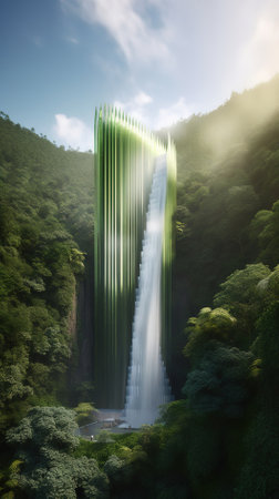 Waterfall in the forest. 3d render. Computer digital image.の素材