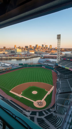View from the window of a baseball stadium in Boston, Massachusetts.の素材