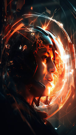 Portrait of a female astronaut in outer space. 3d renderingの素材
