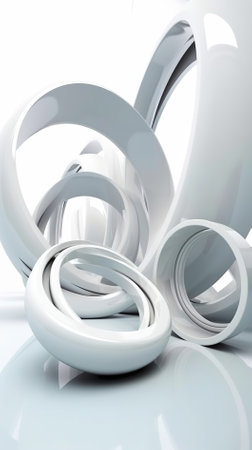 3d render, abstract background, white rings on a white backgroundの素材