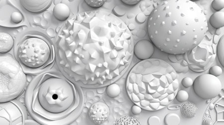 Abstract 3d rendering of white background with white spheres and balls.の素材