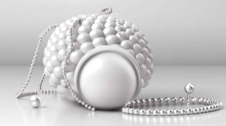 3d rendering of a white ball with pearls in front of itの素材