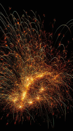 Fireworks with sparks on a black background close-up macro photographyの素材