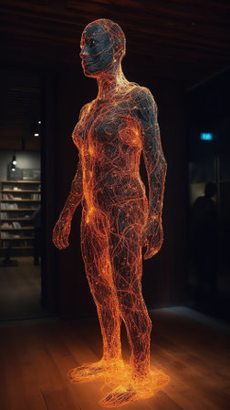 Digital 3D Illustration of a human body with a glowing headの素材