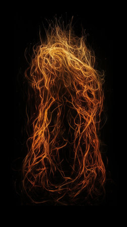 Burning fire flames isolated on black background, abstract fire background.の素材