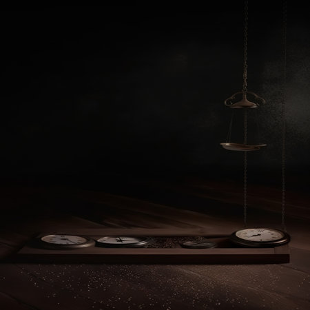 Time concept. Clock on a wooden table. 3D Renderingの素材